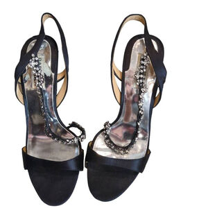 Badgley Mischka Women's 7.5 Forrester Slingback Heel Black Satin Crystal Strap